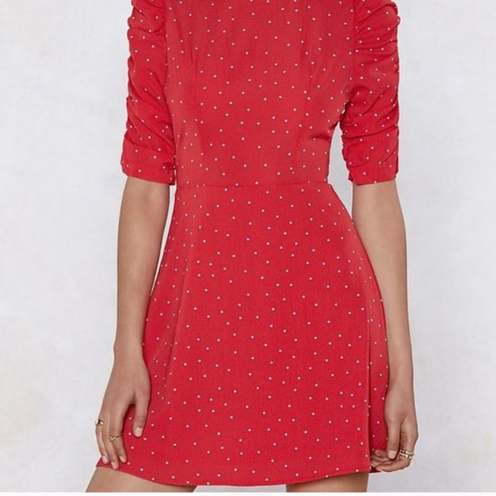 Red and white Lucy Wang Puffed Sleeved Dress